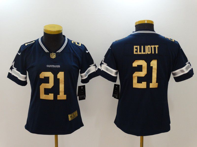 Women Dallas Cowboys #21 Ezekiel Elliott Blue Gold Letter Nike Vapor Untouchable Limited NFL Jerseys
